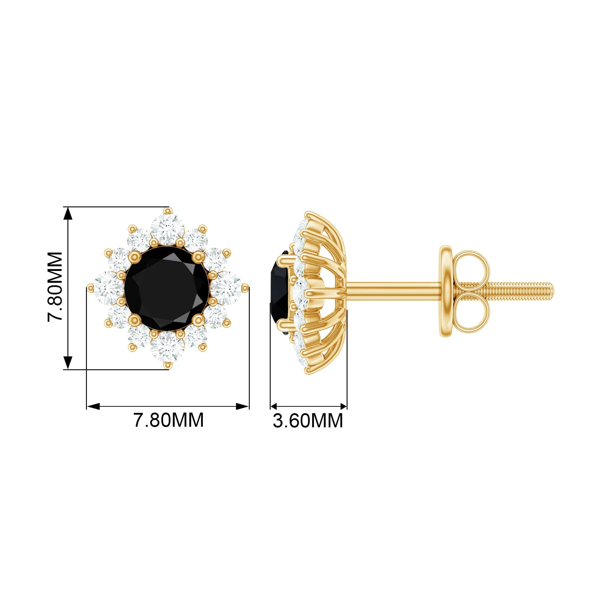 1 CT Classic Black Onyx Stud Earrings with Diamond Halo