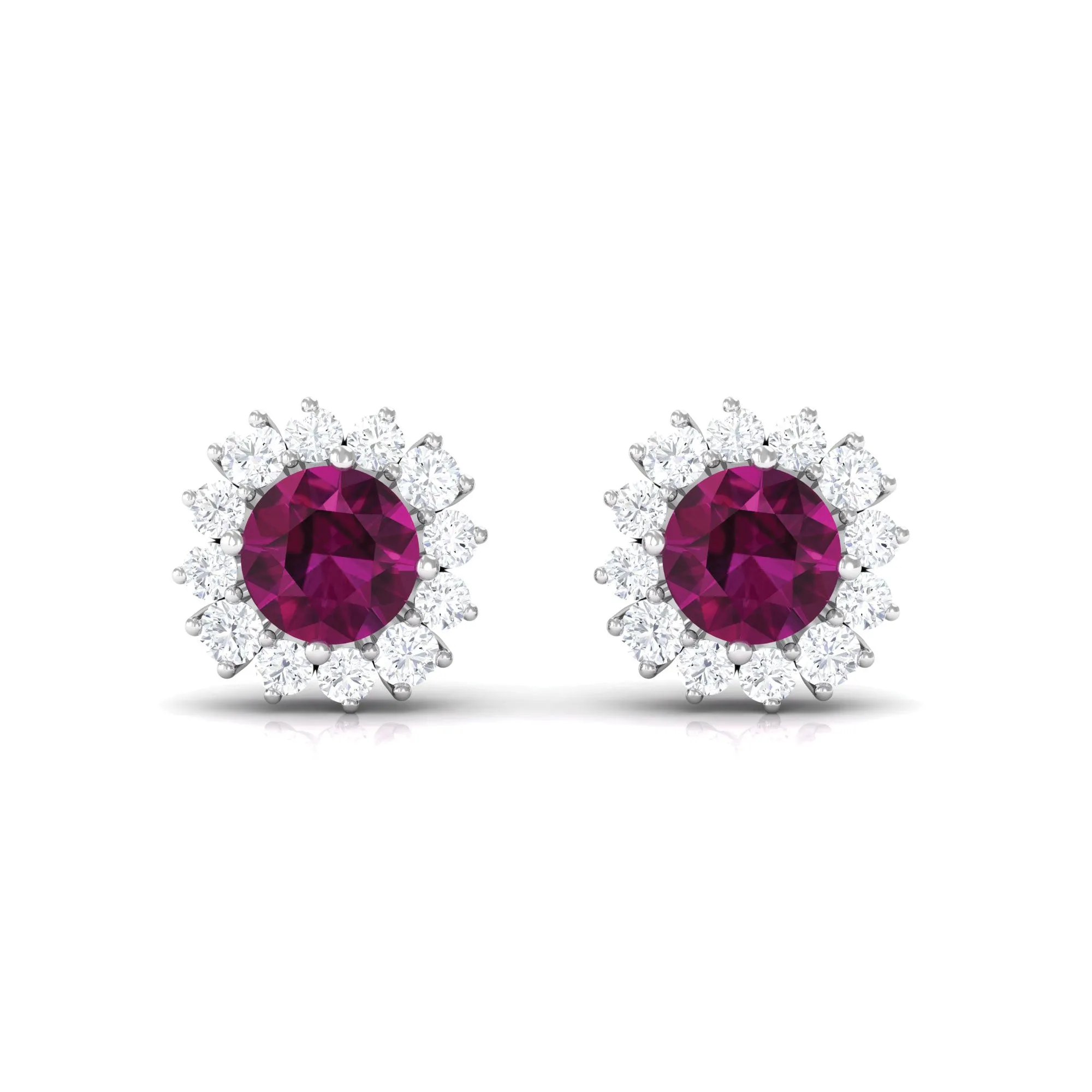 1 CT Classic Rhodolite and Diamond Halo Stud Earrings