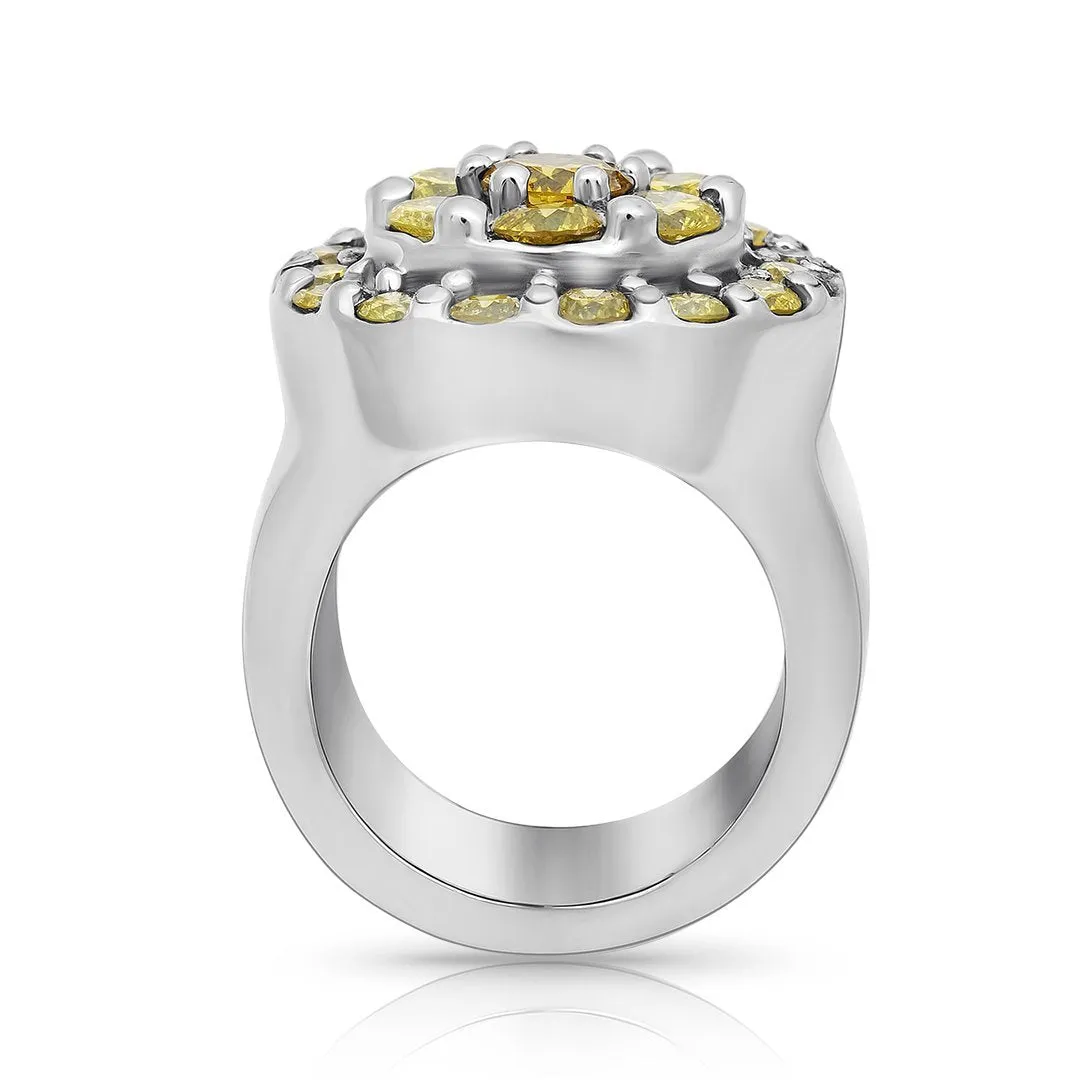 10k White Gold Yellow Diamond Ring 3.5 Ctw