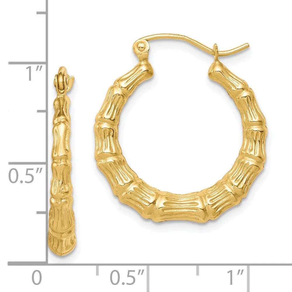 10KT Yellow Gold 15X2MM Hoop Bamboo Earrings