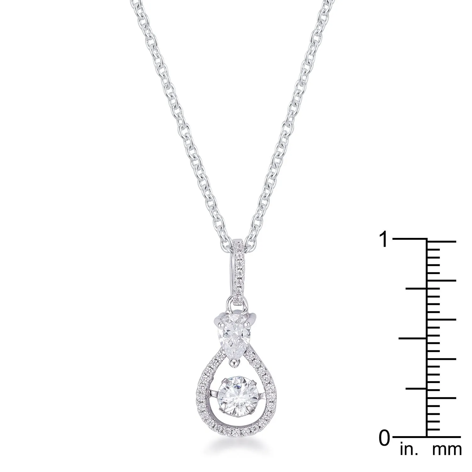 1.18Ct Dainty Rhodium Plated Micro Pave Teardrop Dancing CZ Pendant