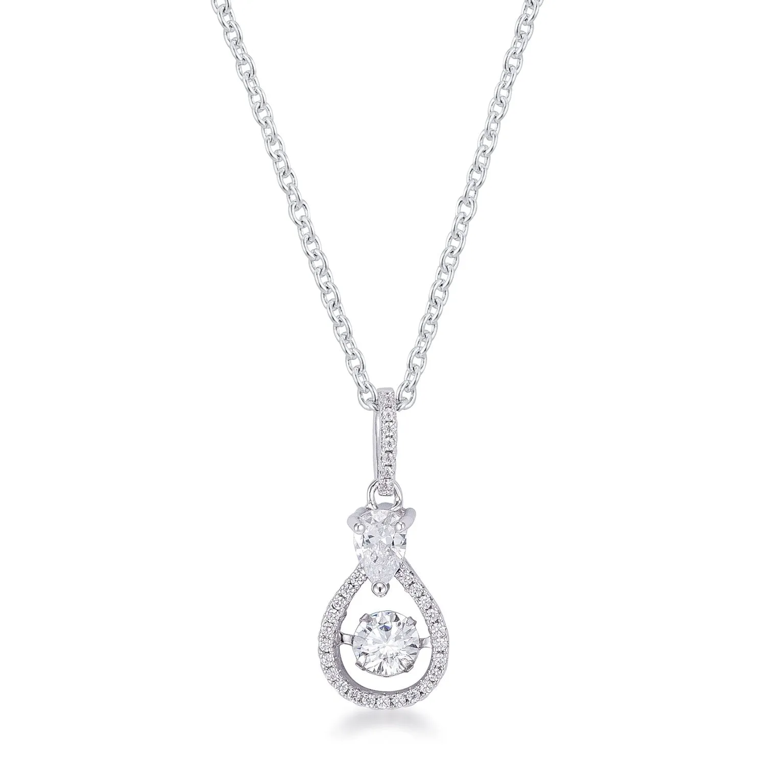 1.18Ct Dainty Rhodium Plated Micro Pave Teardrop Dancing CZ Pendant