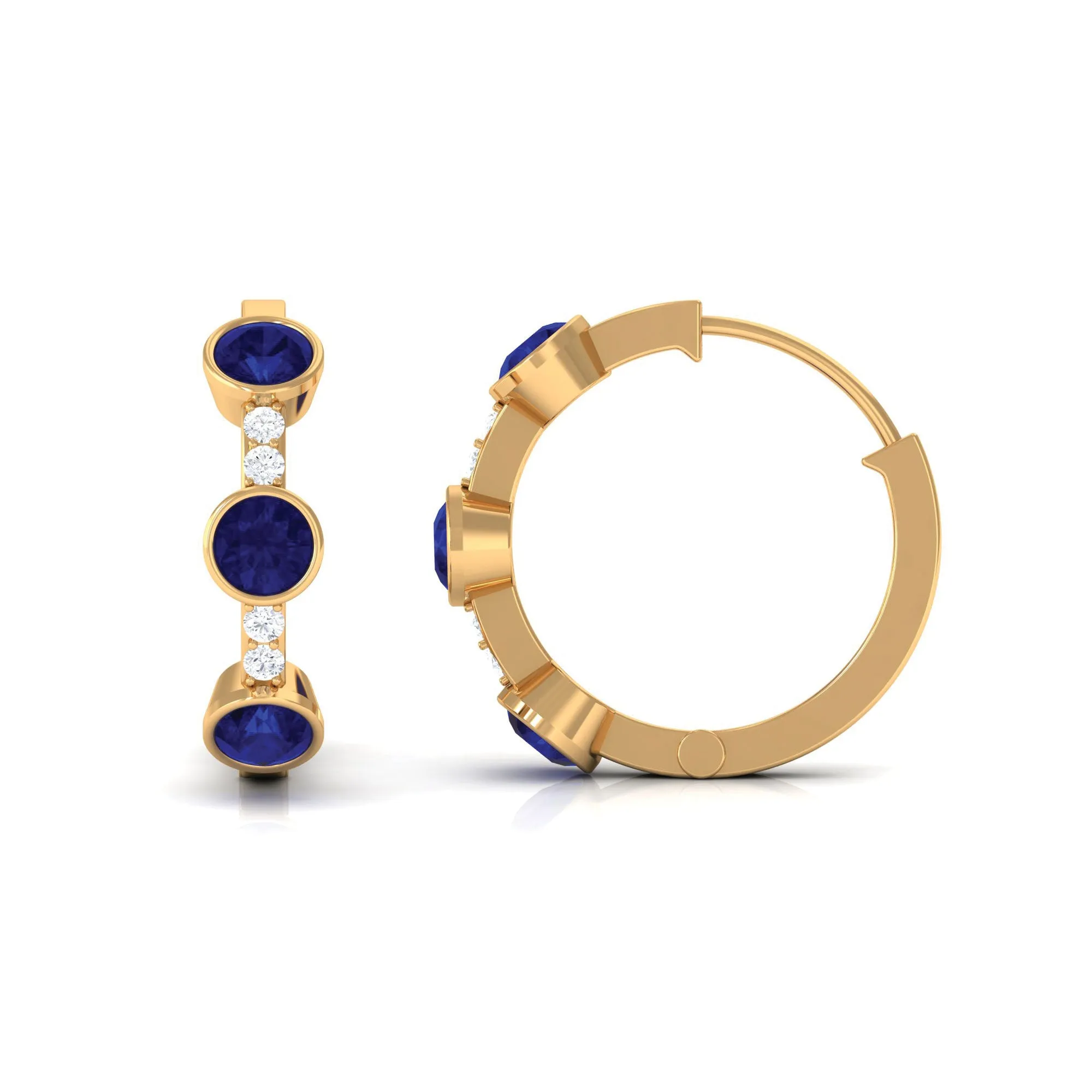 1.25 CT Bezel Set Blue Sapphire Hinged Hoop Earrings with Diamond