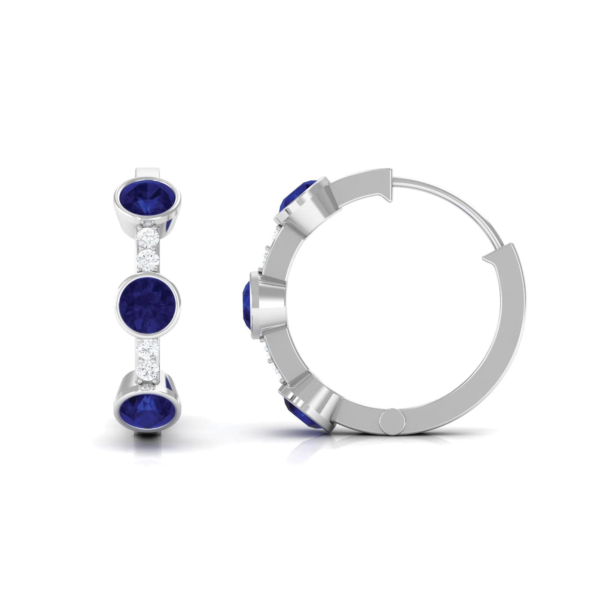 1.25 CT Bezel Set Blue Sapphire Hinged Hoop Earrings with Diamond