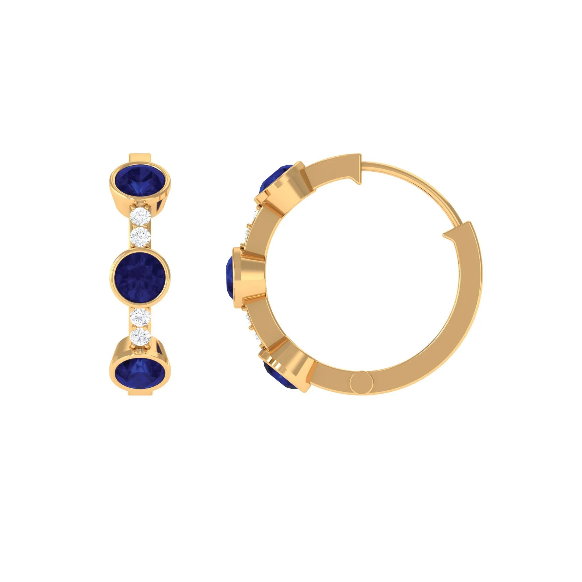 1.25 CT Bezel Set Blue Sapphire Hinged Hoop Earrings with Diamond