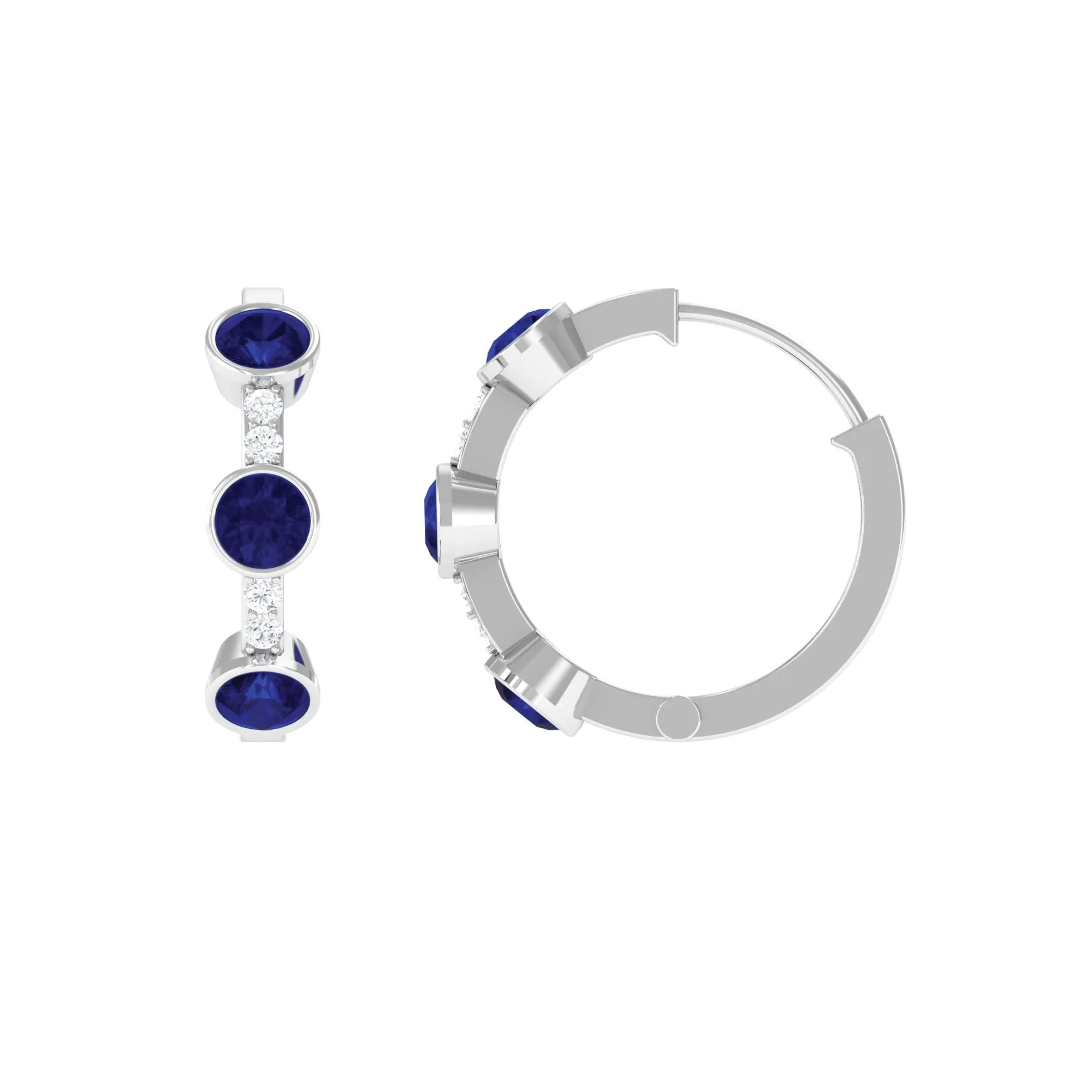 1.25 CT Bezel Set Blue Sapphire Hinged Hoop Earrings with Diamond