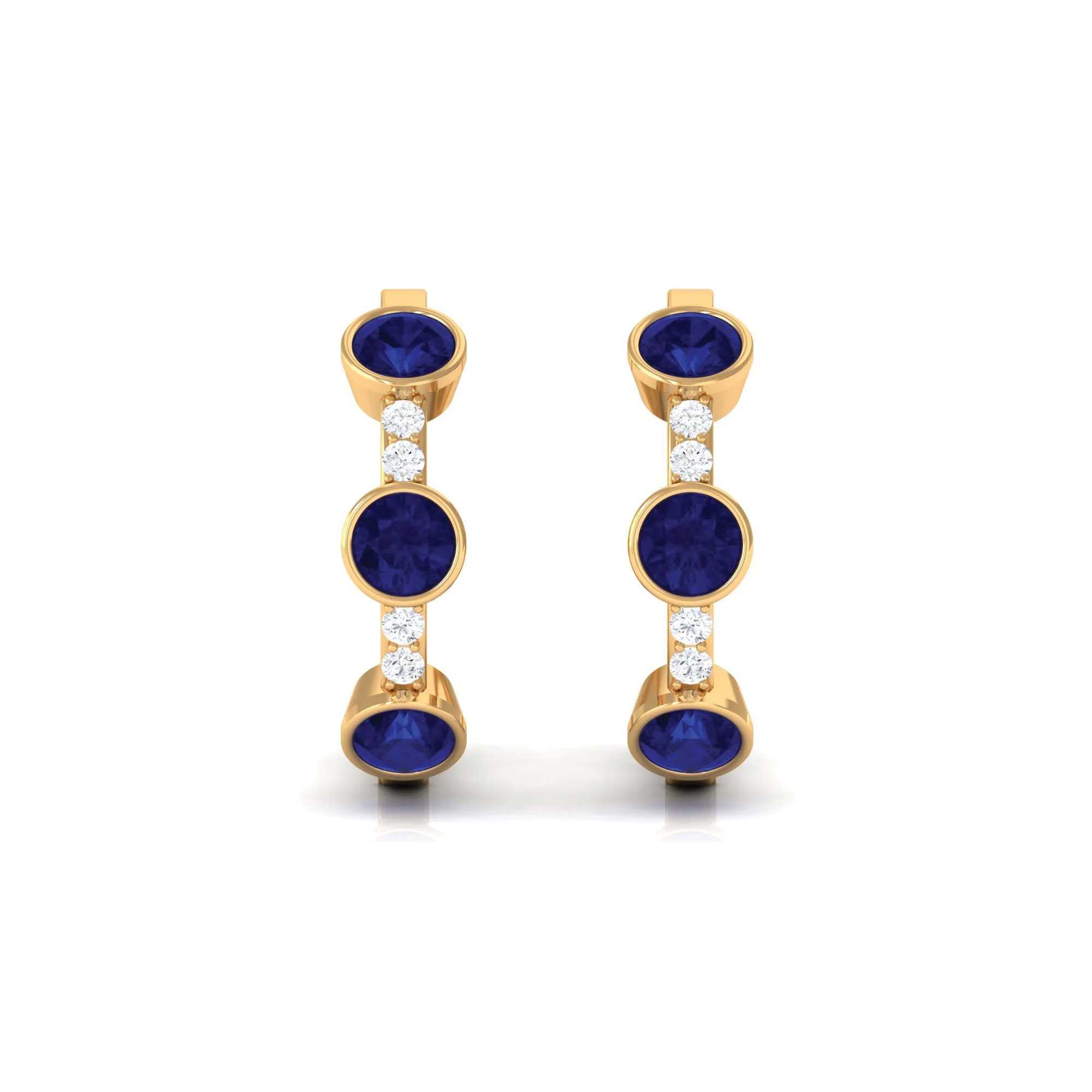 1.25 CT Bezel Set Blue Sapphire Hinged Hoop Earrings with Diamond