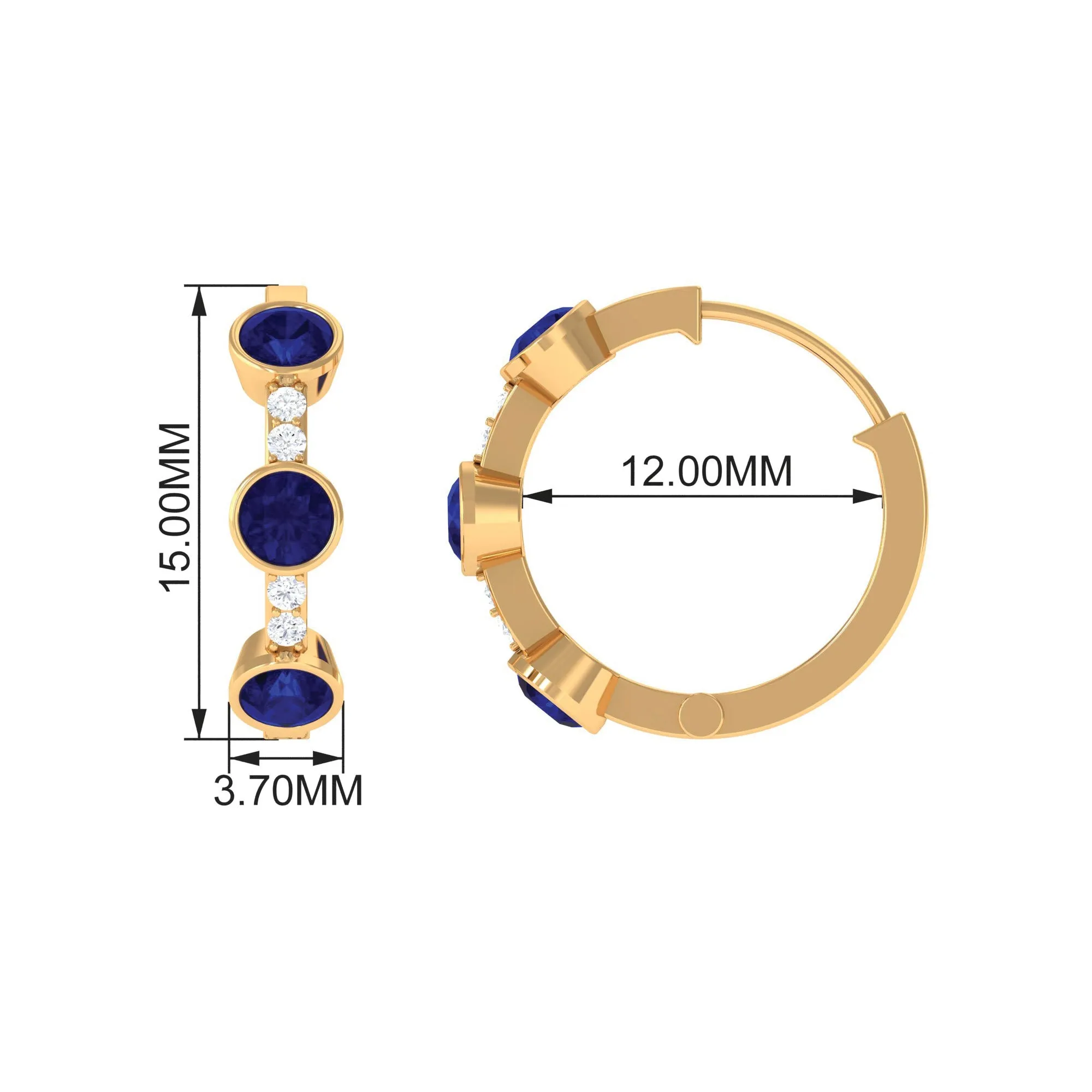 1.25 CT Bezel Set Blue Sapphire Hinged Hoop Earrings with Diamond