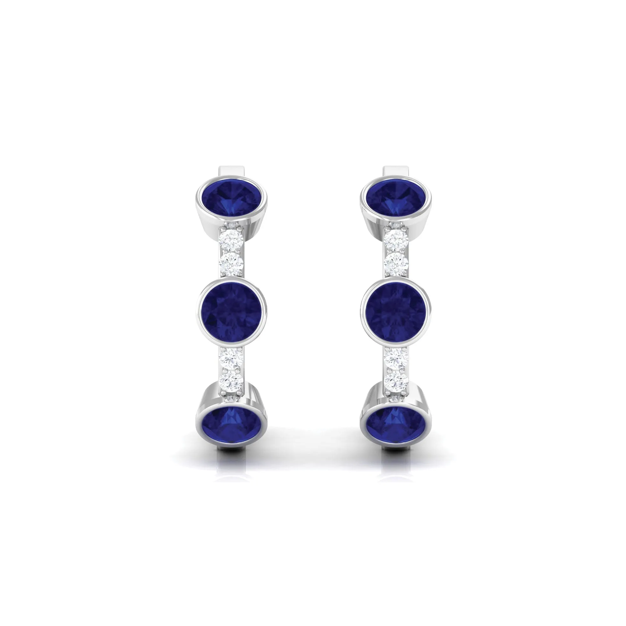 1.25 CT Bezel Set Blue Sapphire Hinged Hoop Earrings with Diamond