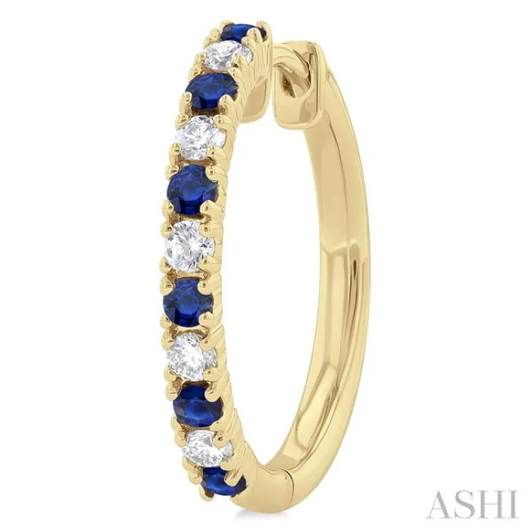 1/4 ctw Petite 1.80 MM Sapphire and Round Cut Diamond Precious Fashion Huggies in 10K Yellow Gold