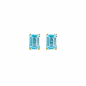 14K & 18K Gold Blue Topaz Stud Earrings, 5 x 3 mm