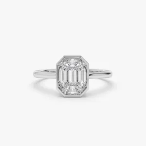 14k Emerald Cut Illusion Mosaic Solitaire Engagement Ring