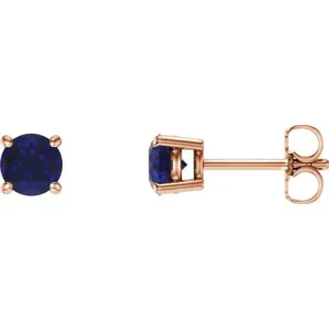 14K Rose 5 mm Natural Blue Sapphire Stud Earrings