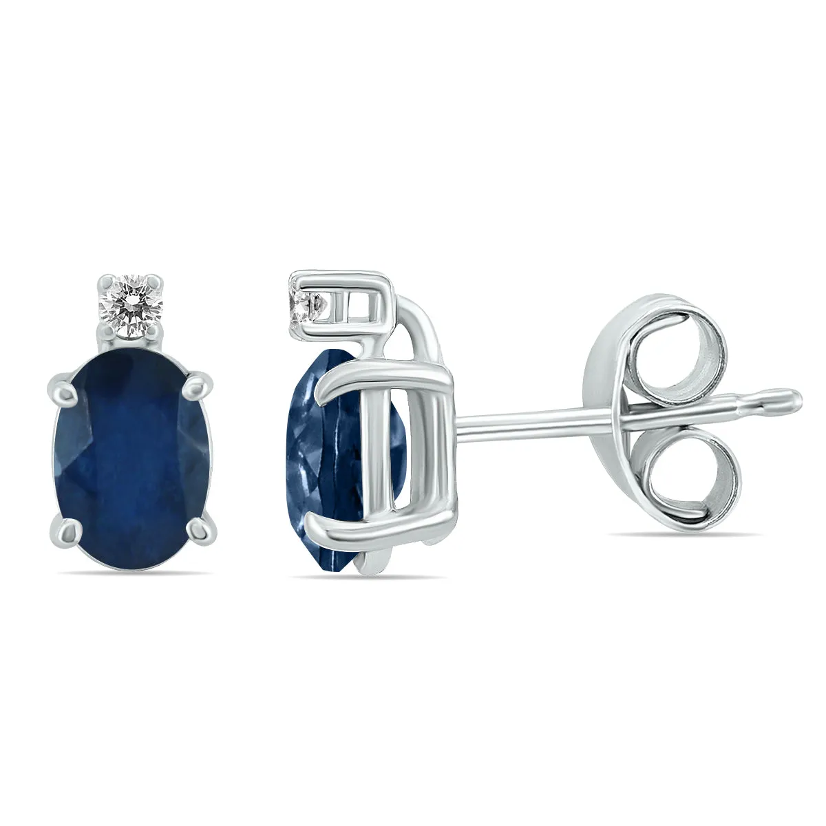 14K White Gold 5X3Mm Oval Sapphire And Diamond Earrings