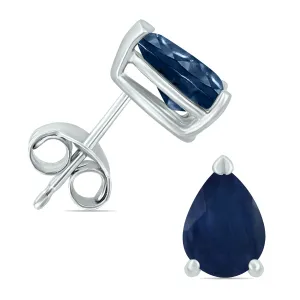 14K White Gold 5X3Mm Pear Sapphire Earrings