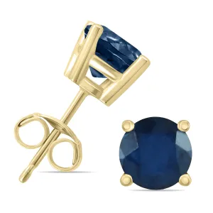 14K Yellow Gold 5Mm Round Sapphire Earrings