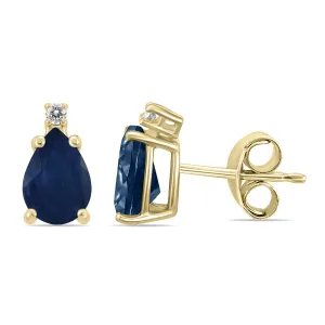 14K Yellow Gold 5X3Mm Pear Sapphire And Diamond Earrings