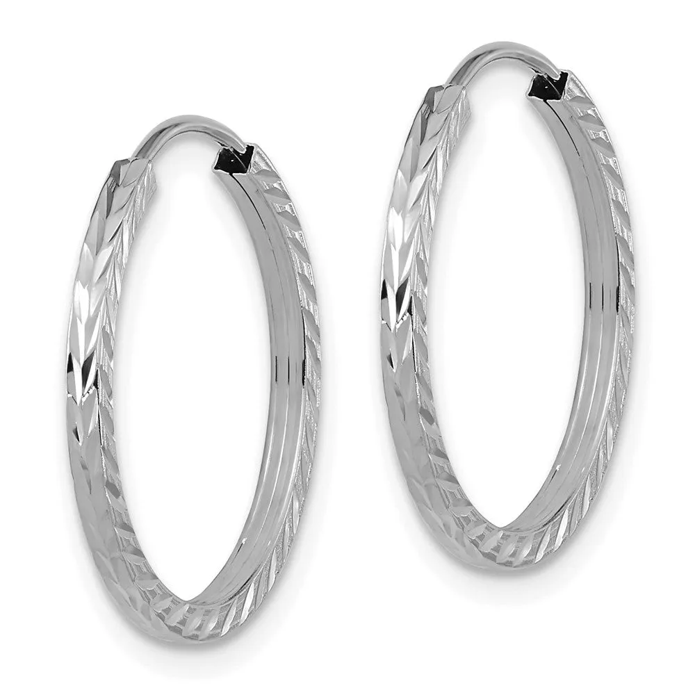 14KT White Gold 20X1.35MM Diamond-cut Hoop Earrings