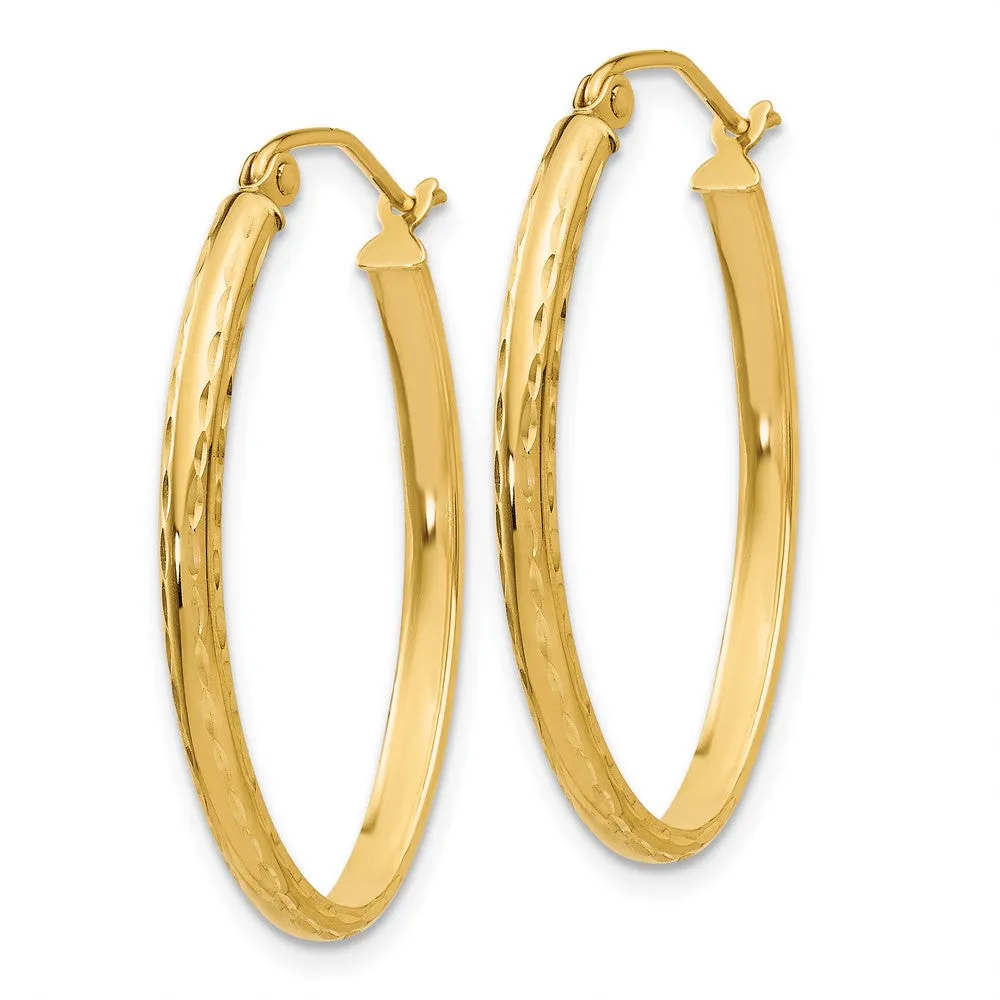 14KT Yellow Gold 18X2.5MM Diamond-cut Oval Hoop Earrings