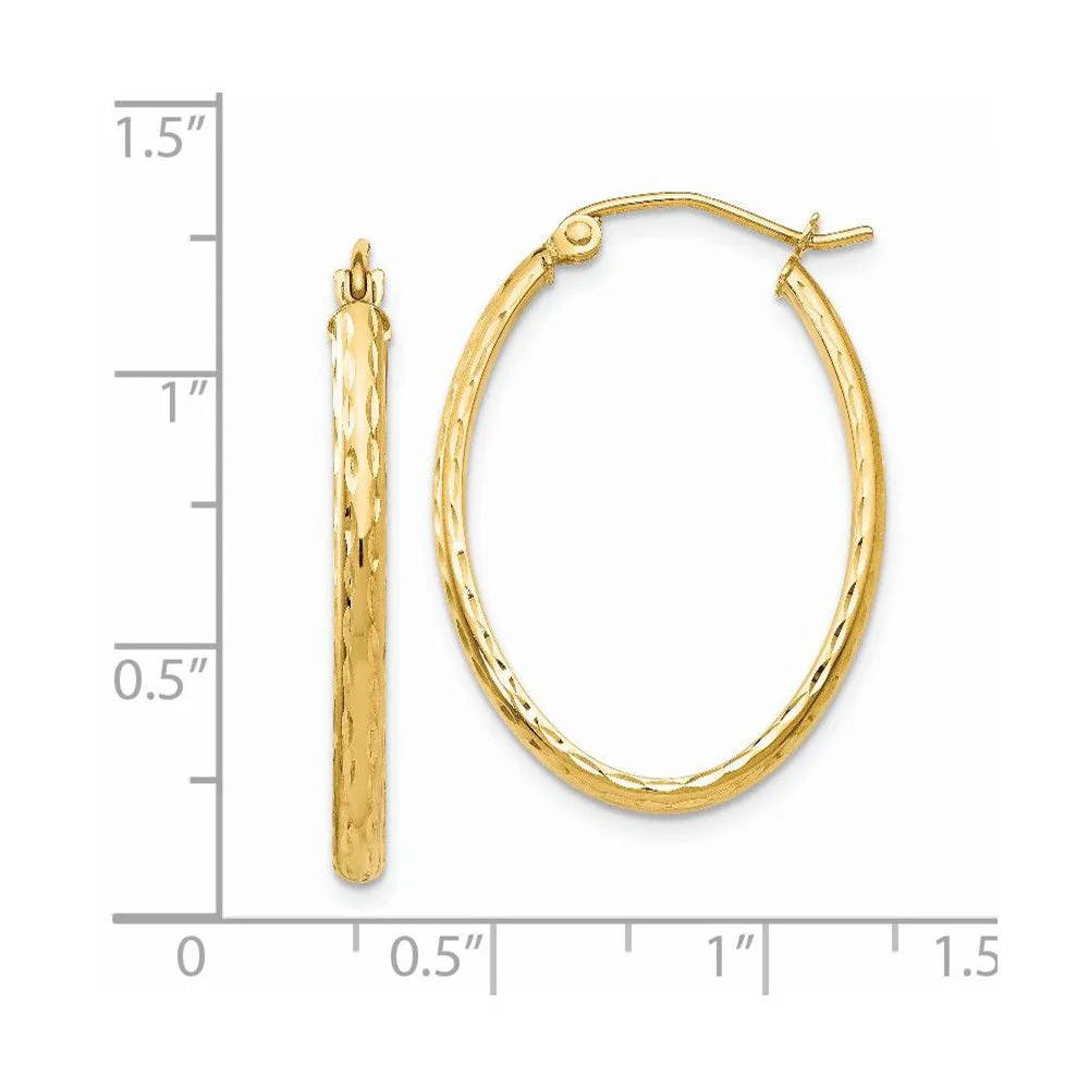 14KT Yellow Gold 18X2.5MM Diamond-cut Oval Hoop Earrings