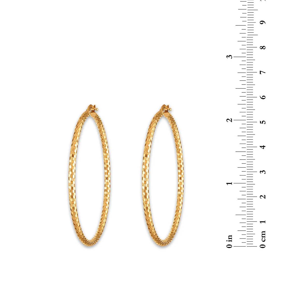 14KT Yellow Gold 2.5X50MM Hoop Diamond-cut Earrings