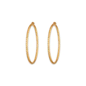 14KT Yellow Gold 2.5X50MM Hoop Diamond-cut Earrings