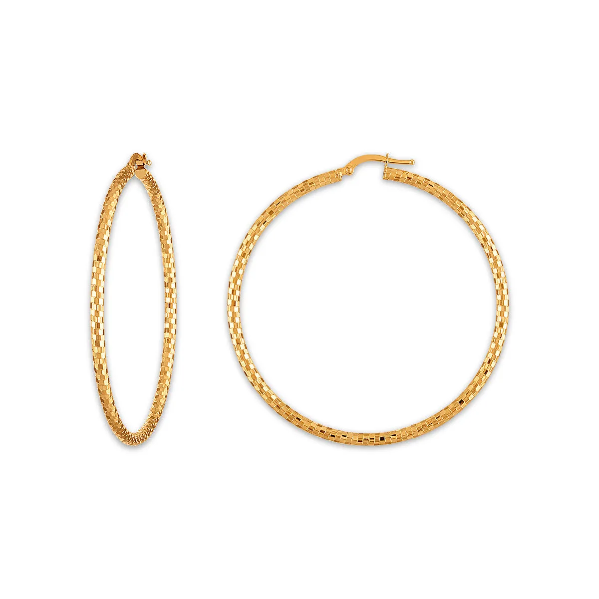 14KT Yellow Gold 2.5X50MM Hoop Diamond-cut Earrings