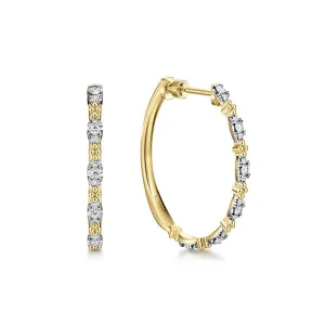 14KY Gold Diamond Station Classic Hoop Earrings