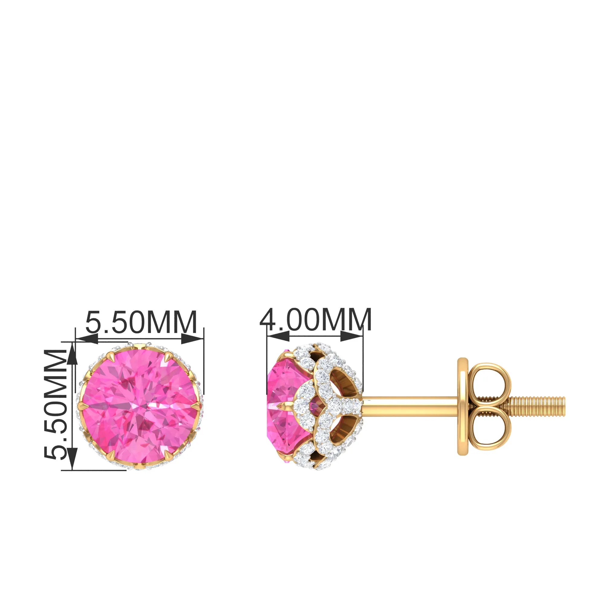 1.5 CT Lotus Basket Set Pink Sapphire Solitaire Floral Stud with Diamond Accent