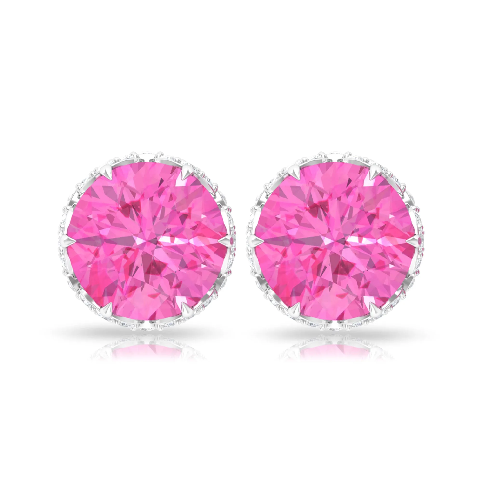 1.5 CT Lotus Basket Set Pink Sapphire Solitaire Floral Stud with Diamond Accent