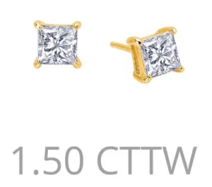 1.5 cttw Simulated Diamond Princess Cut Post Earrings