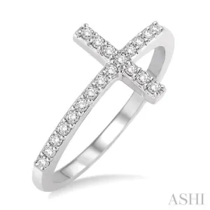 1/5 Ctw Round Cut Diamond Cross Ring in 14K White Gold