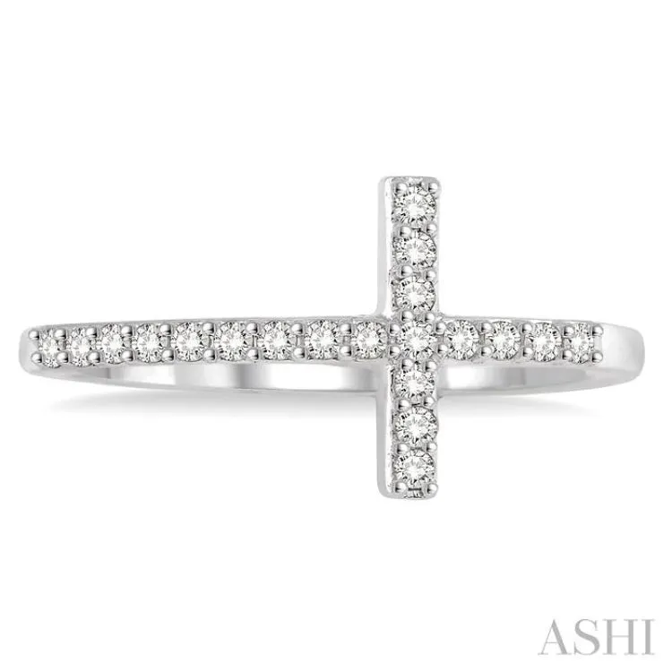 1/5 Ctw Round Cut Diamond Cross Ring in 14K White Gold