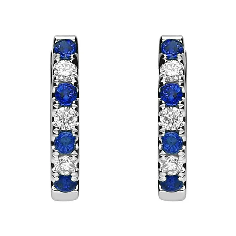 18ct White Gold 0.19ct Sapphire Diamond Petite Hoop Earrings