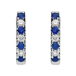 18ct White Gold 0.19ct Sapphire Diamond Petite Hoop Earrings