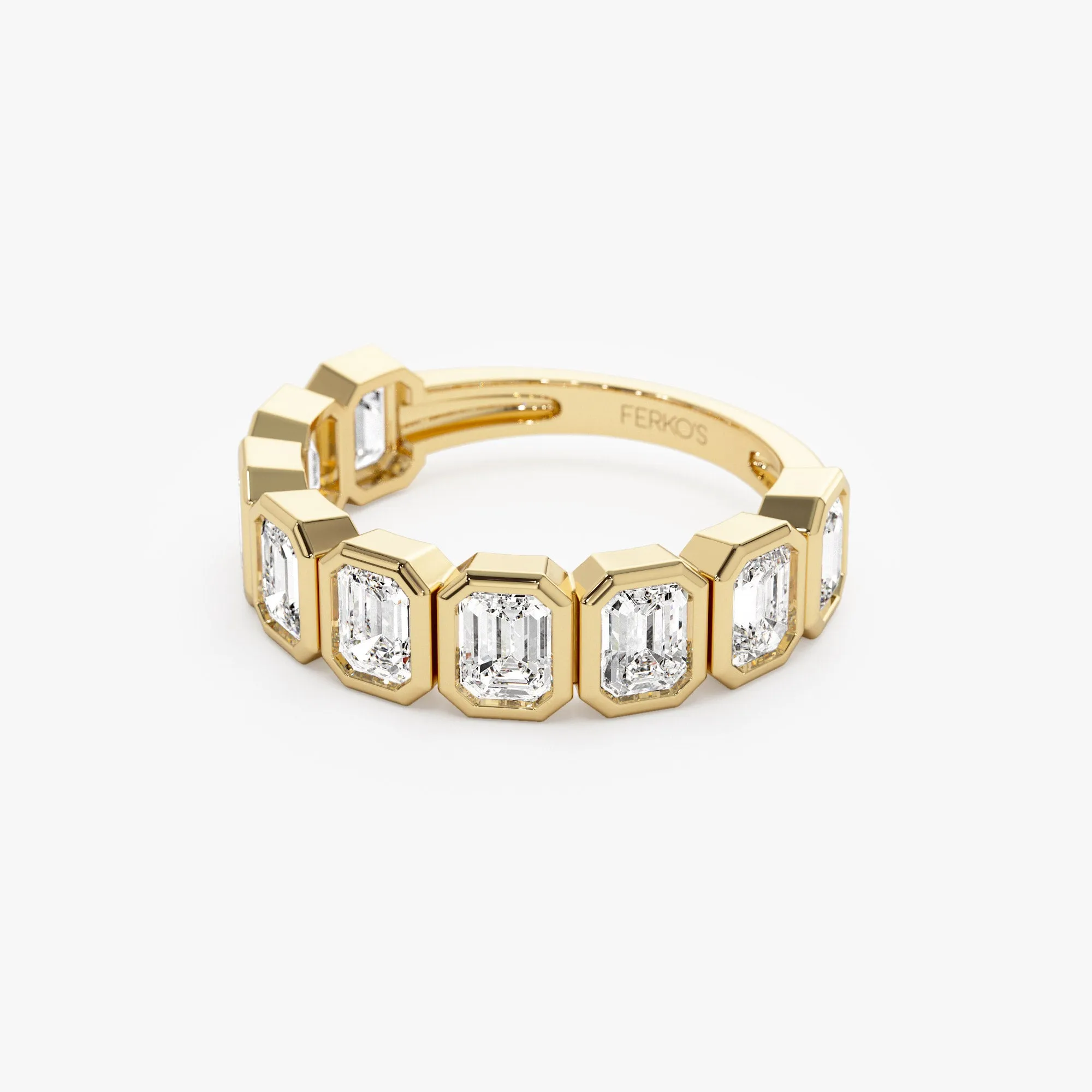 1.90 ctw 14k Bezel Setting Nine Stone Emerald Cut Lab Grown Diamond Wedding Ring - Victoria