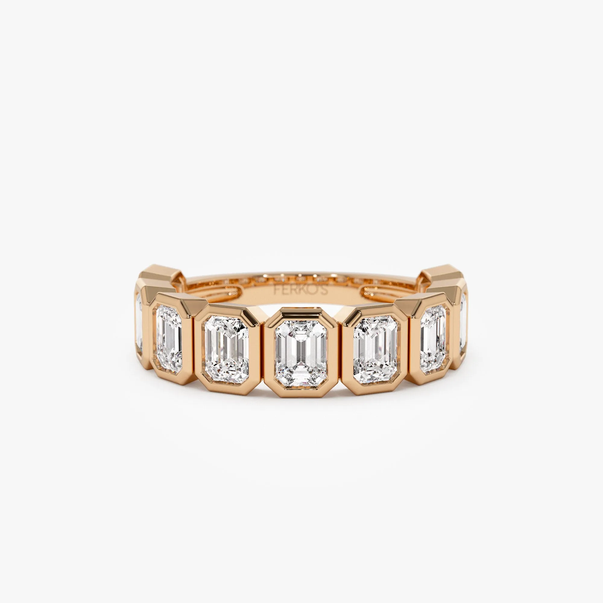 1.90 ctw 14k Bezel Setting Nine Stone Emerald Cut Lab Grown Diamond Wedding Ring - Victoria