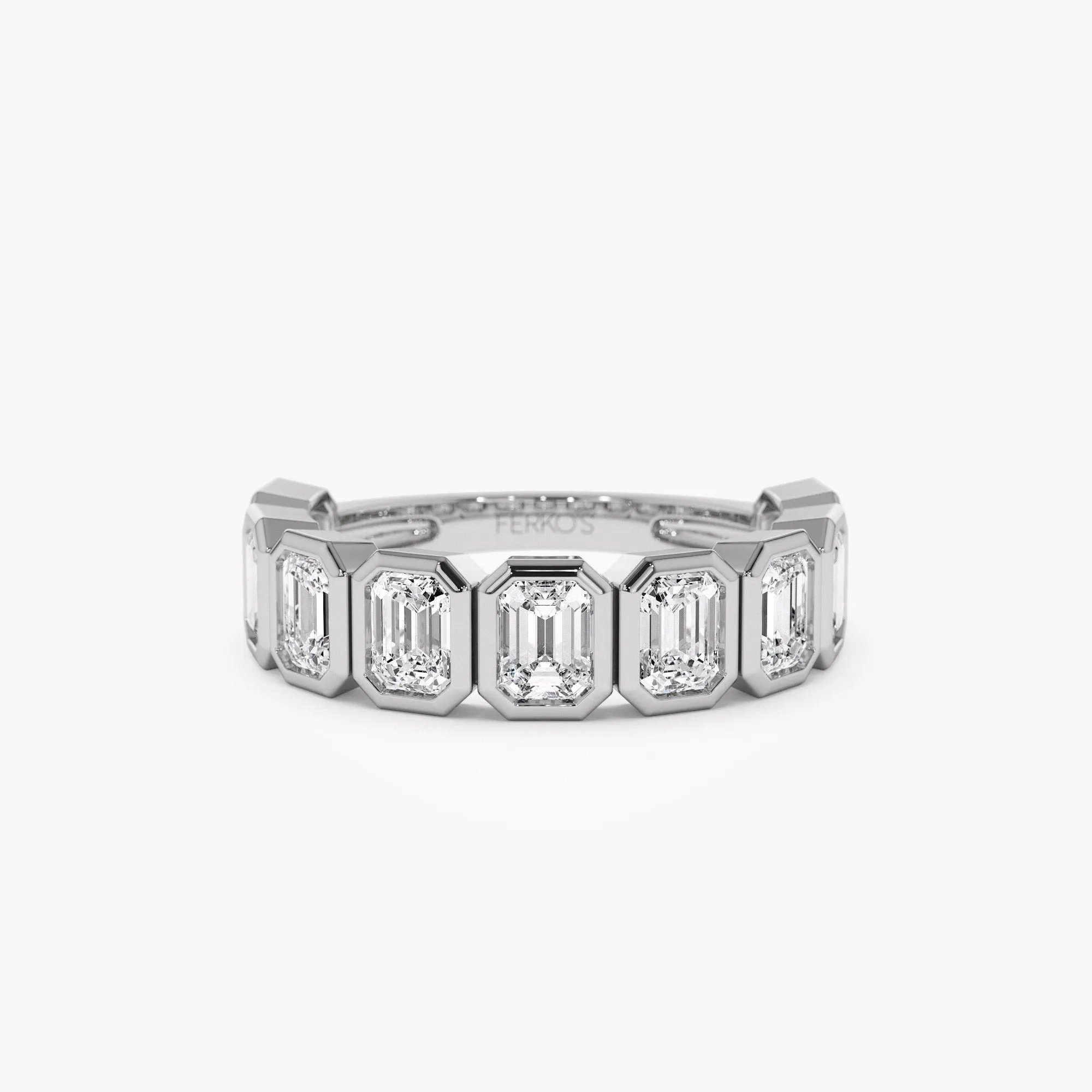 1.90 ctw 14k Bezel Setting Nine Stone Emerald Cut Lab Grown Diamond Wedding Ring - Victoria