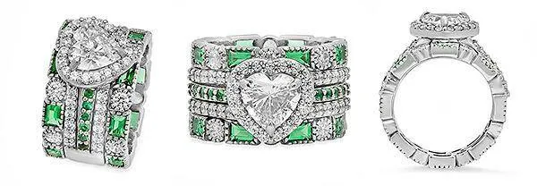 2 Carat Heart High Quality Cubic Zirconia Engagement Ring and Double Stacked Eternity Bands