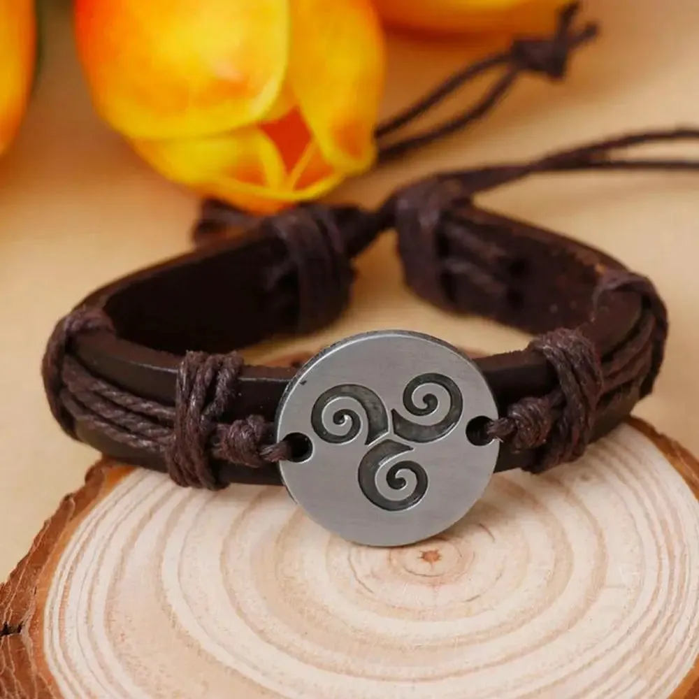 2021 Hot Sale !!! New Vintage Bracelets Men Women Spiral Triskele Round Charm Braided Faux Leather Bracelet Birthday Party Gift