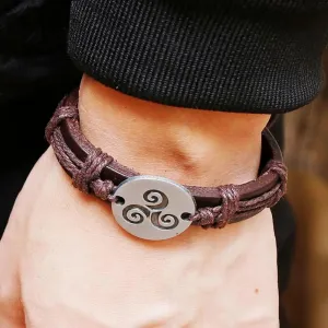 2021 Hot Sale !!! New Vintage Bracelets Men Women Spiral Triskele Round Charm Braided Faux Leather Bracelet Birthday Party Gift