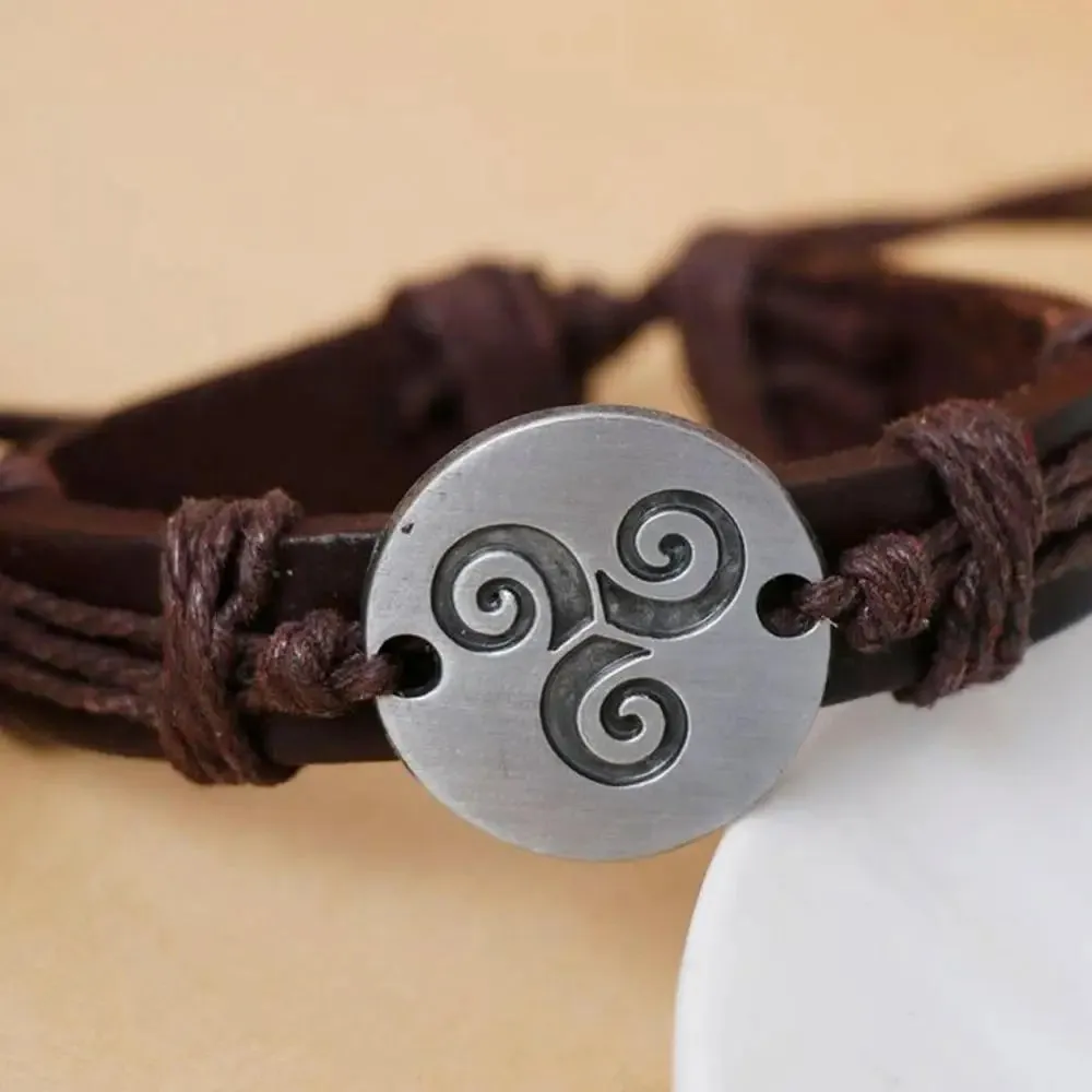 2021 Hot Sale !!! New Vintage Bracelets Men Women Spiral Triskele Round Charm Braided Faux Leather Bracelet Birthday Party Gift