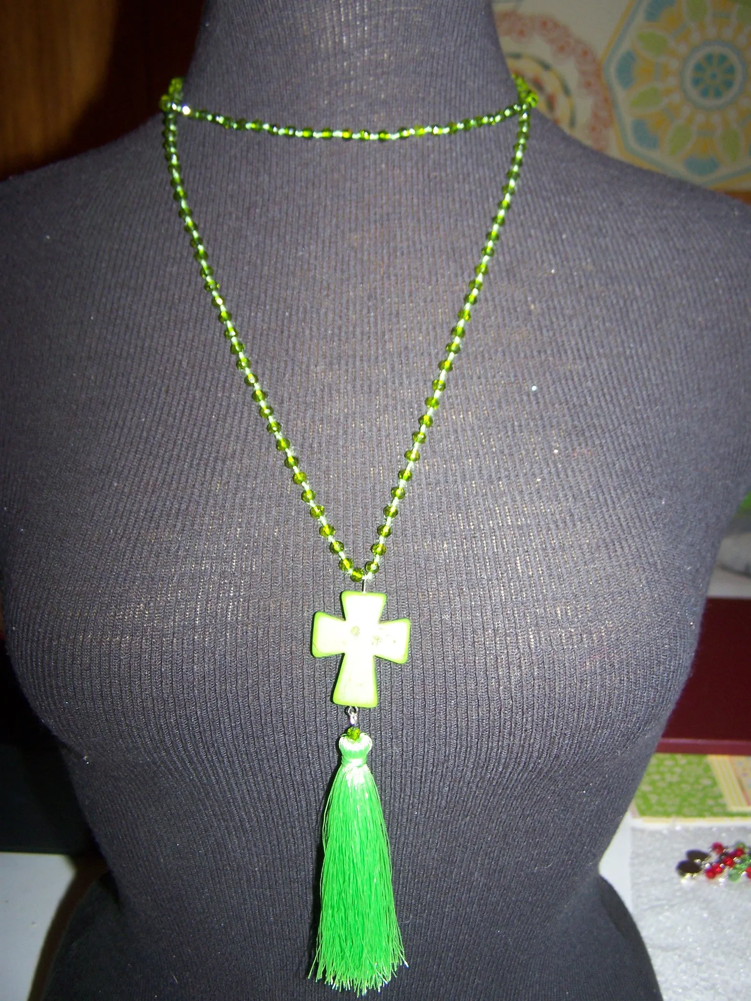 21" Beaded Necklace (Cross) with Tassel