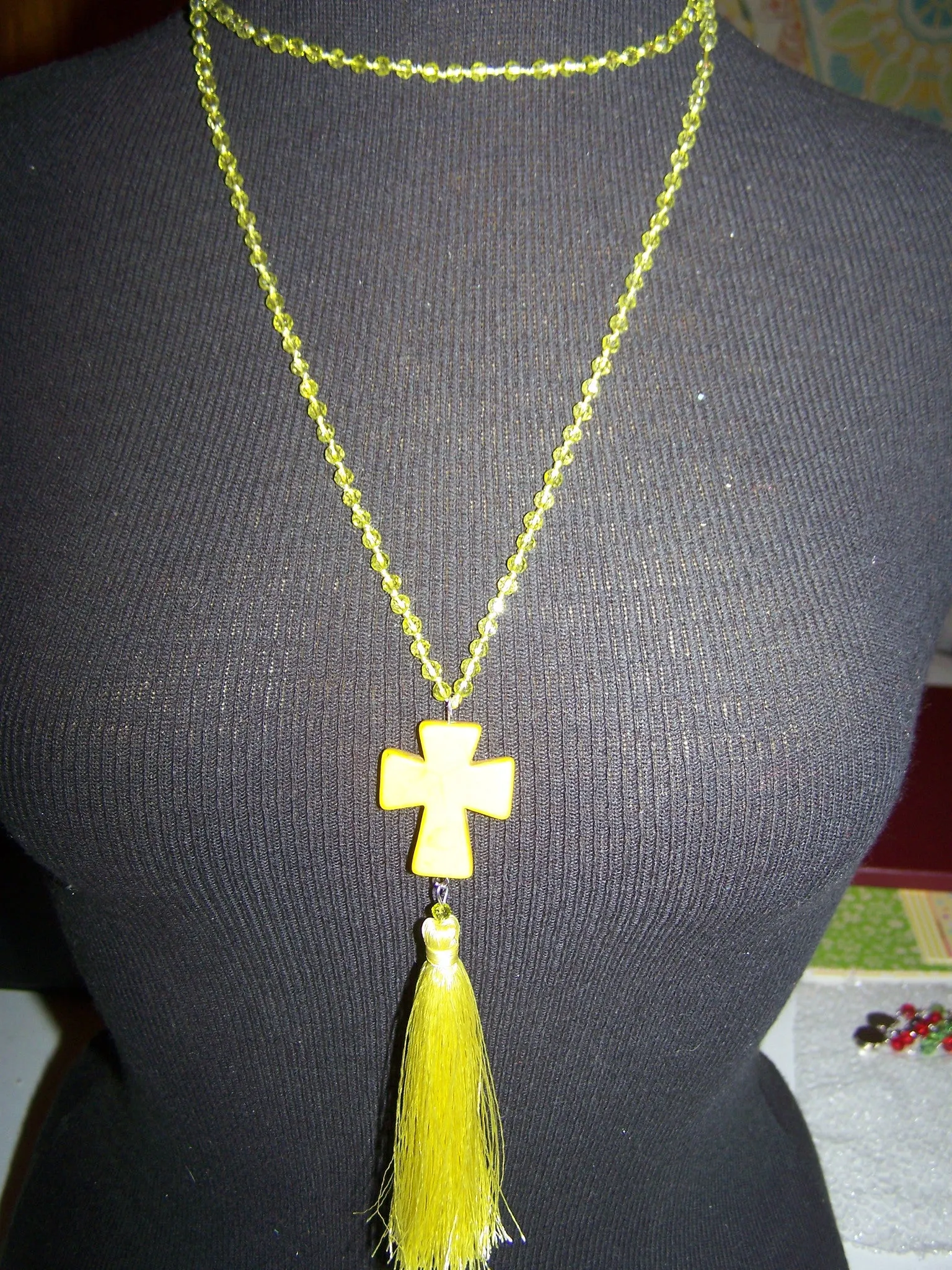 21" Beaded Necklace (Cross) with Tassel