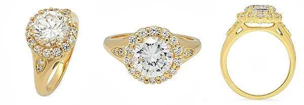 2.5 Carat Round High quality Cubic Zirconia Engagement ring 14K Yellow Gold