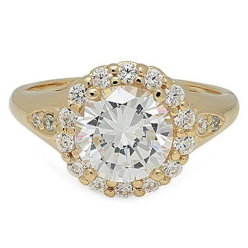 2.5 Carat Round High quality Cubic Zirconia Engagement ring 14K Yellow Gold