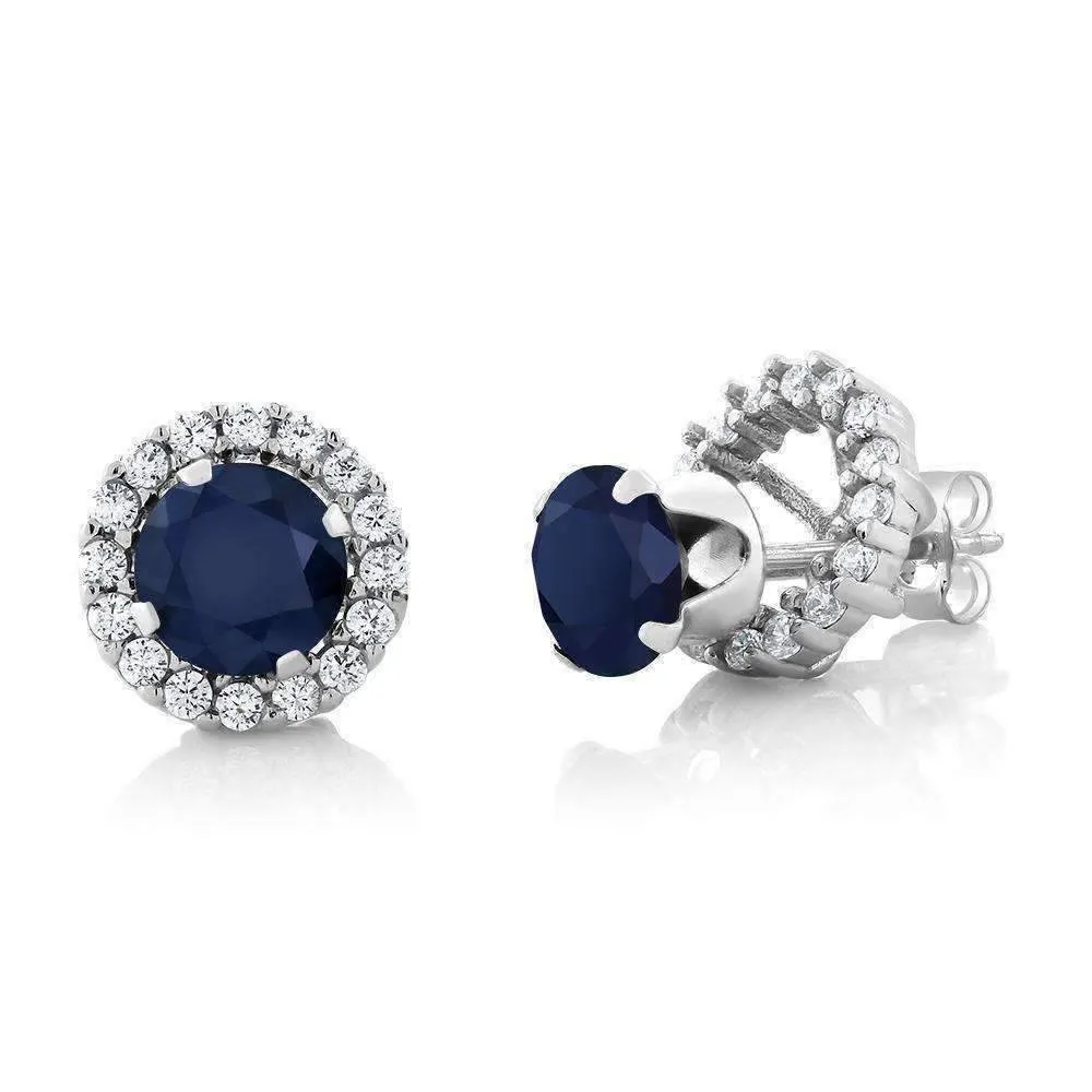 2CTW Genuine Sapphire 925 Sterling Silver Stud With Removable Halo Jacket IOBI Precious Gems Earrings