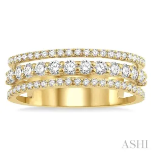 3/4 Ctw Round Cut Diamond Split Triple Ring in 14K Yellow Gold