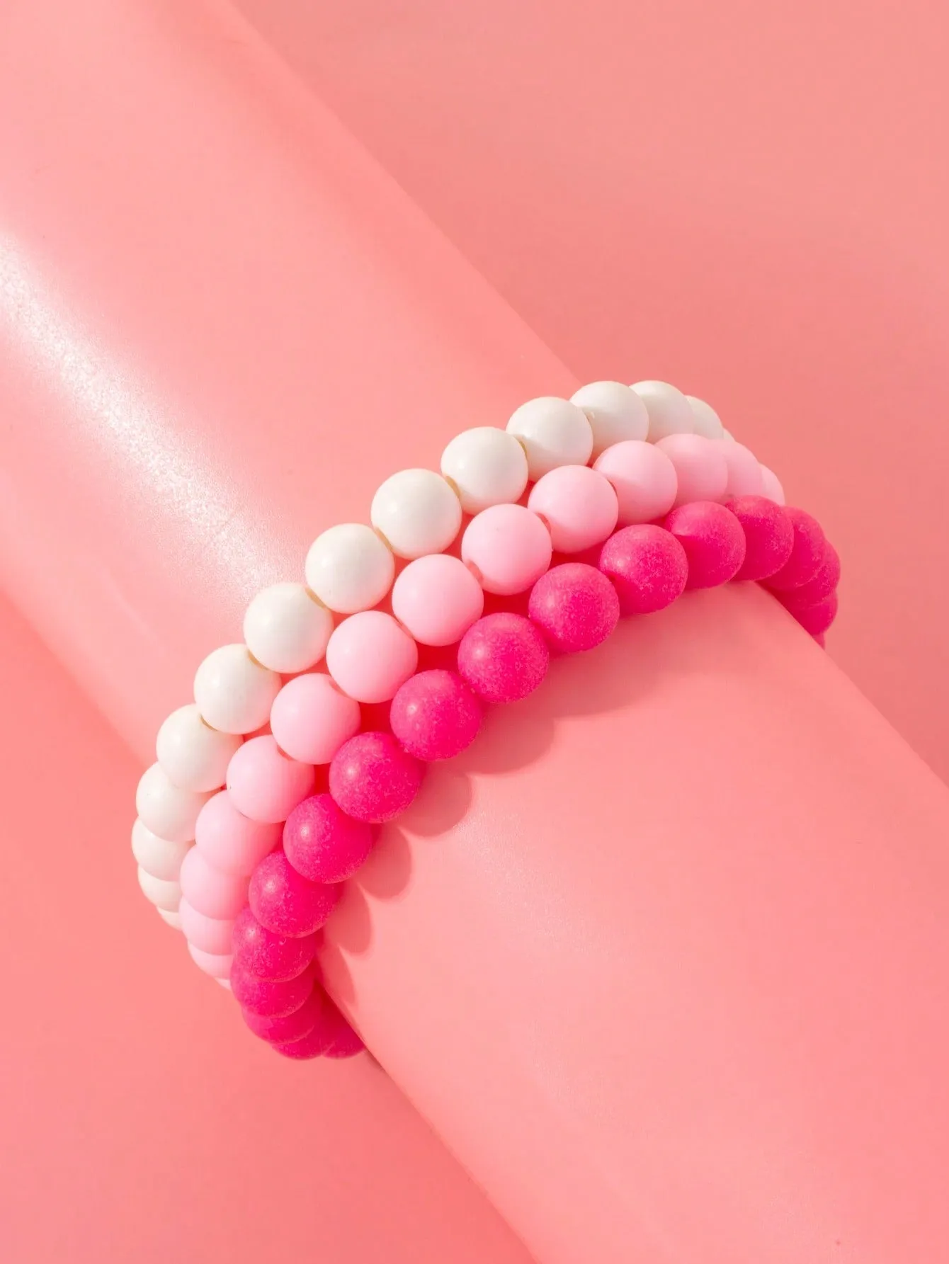 3pcs/set Boho Pink Gradient Set Beaded Bracelet Women Bracelet Stackable