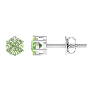 4 MM Genuine Green Sapphire Solitaire Stud Earrings in 6 Prong Setting